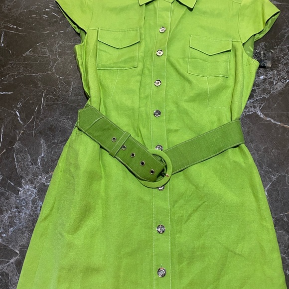 Alex Marie Petite Belted Shirt Dress Bermuda Green 8P NWT Button Front Pockets - Picture 11 of 13